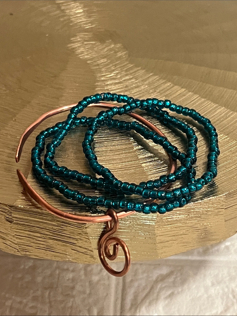 Handcrafted Copper Bangle with Stretch beaded bracelets